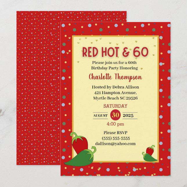 Funny Red Hot 60e anniversaire Invitations (Devant / Derrière)
