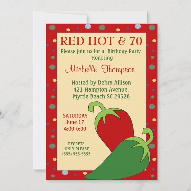 Funny Red Hot 70e anniversaire Invitations (Devant)