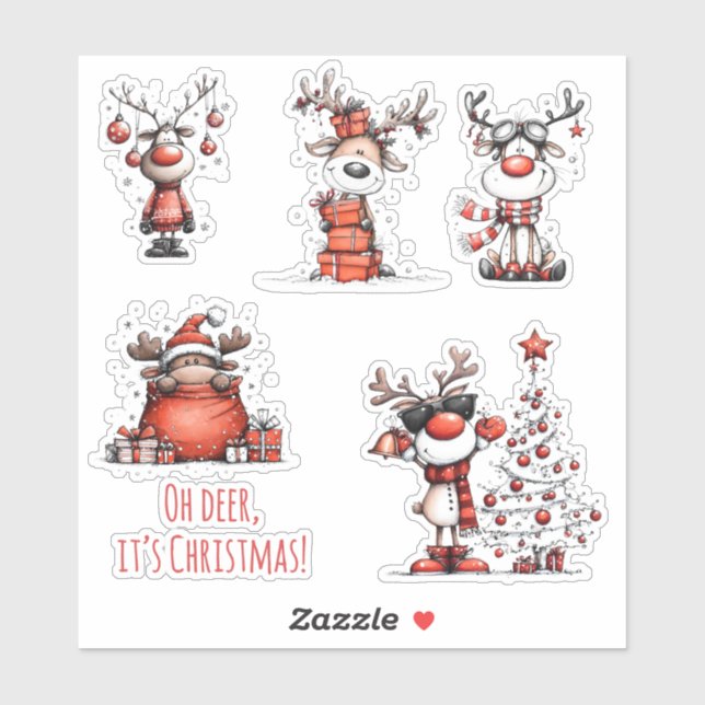 Funny Reindeer Christmas Stickers – Oh Deer! (Feuille)
