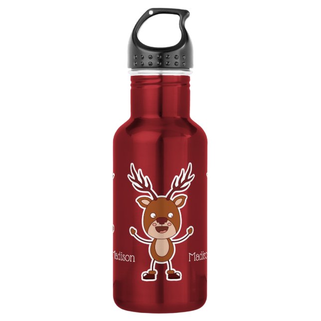 Funny Reindeer nom personnalisé bouteilles d'eau (Devant)