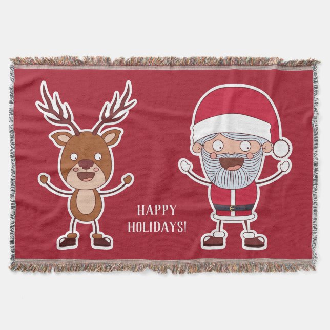 Funny Reindeer & Père Noël jeter la couverture (Devant)