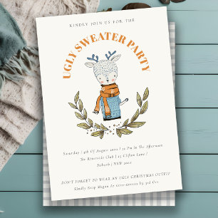Funny Reindeer Ugly Sweater Invitation de la fête 