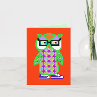 Funny Retro Green Hipster Owl Carte de voeux vierg