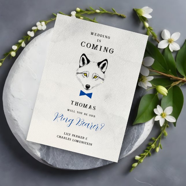 Funny Ring Bearer Blue Bow Tie Wedding Proposal (Ring Bearer Proposal Card with Blue Bow Tie and Grey Shades Design.)