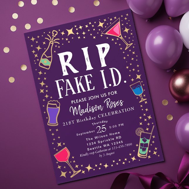 Funny RIP Fake ID 21st Birthday Invitation (Créateur téléchargé)