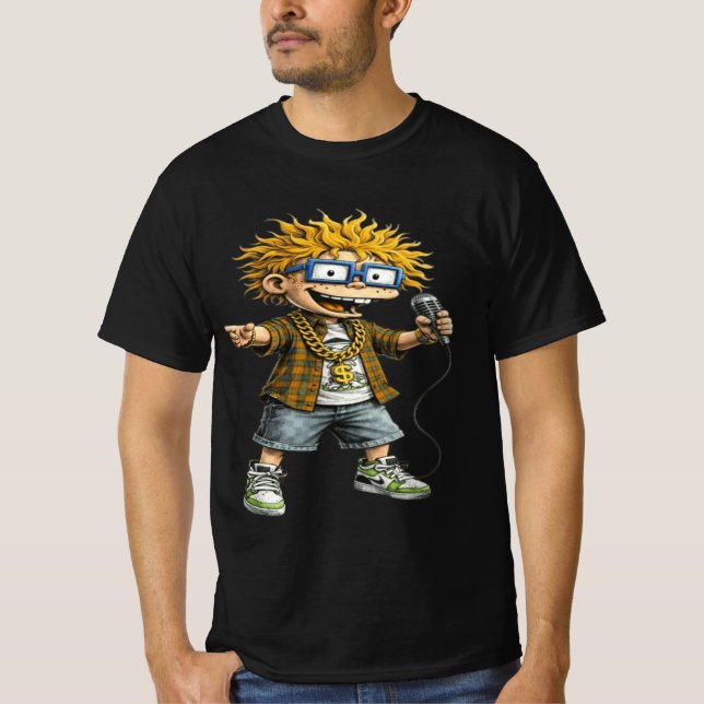 Funny Rockstar Cartoon Character Graphic T-Shirt  (Devant)