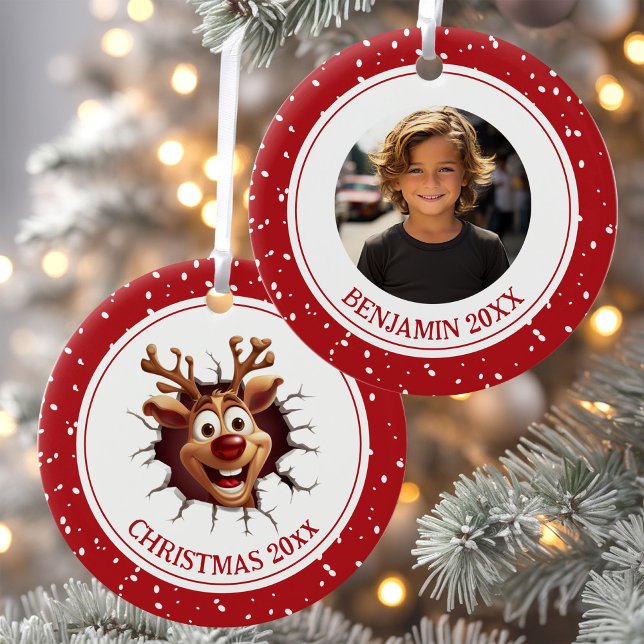 Funny Rudolph Reindeer Photo Ornement de Noël (Funny Rudolph Reindeer Photo Christmas Ornament)