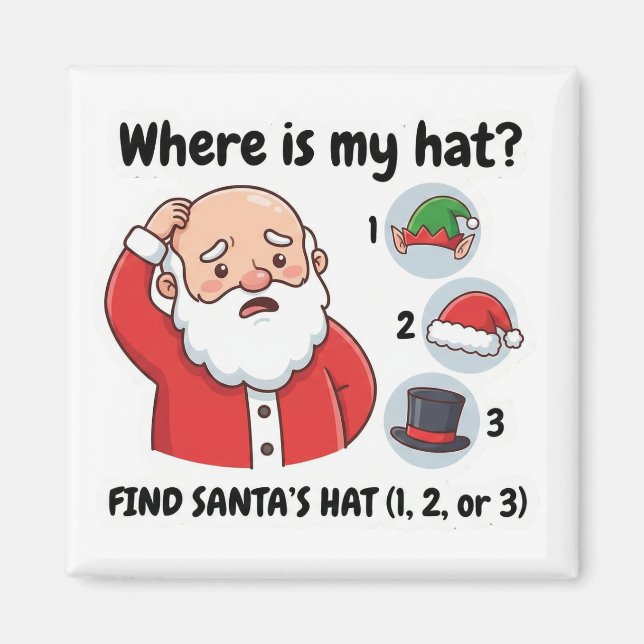 Funny Santa Claus Lost Hat Matching Game Magnet (Devant)