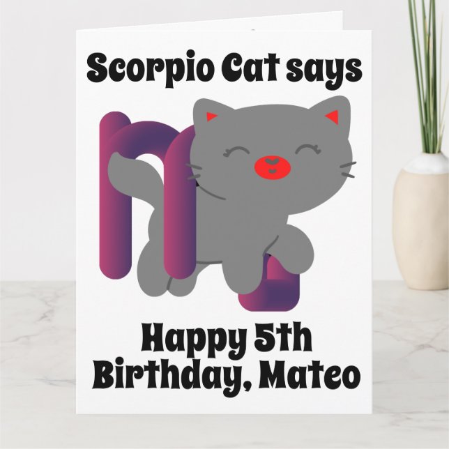 Funny Scorpio Chat Carte d'anniversaire personnali (Devant)