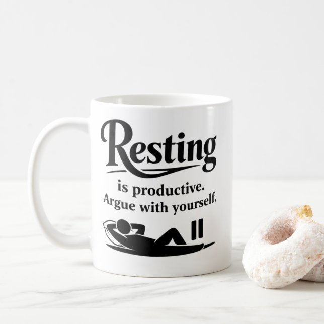 Funny Self Care Mug – Resting Is Productive (Avec donut)