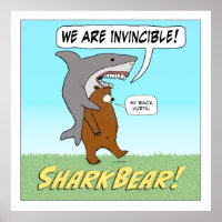 Funny Shark and Bear Invincible Square Poster
