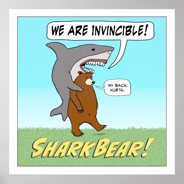 Funny Shark and Bear Invincible Square Poster (Devant)