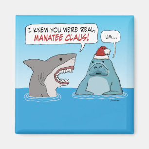 Funny Shark and Manatee Claus Christmas  Magnet