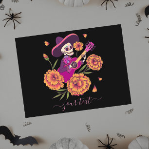 Funny Skeleton Guitare Dia de los Muertos Carte po