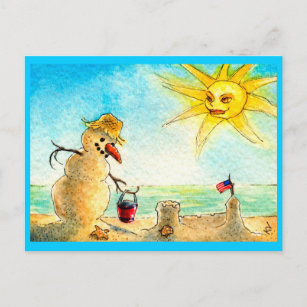 Funny Snowman Beach Vacances carte postale
