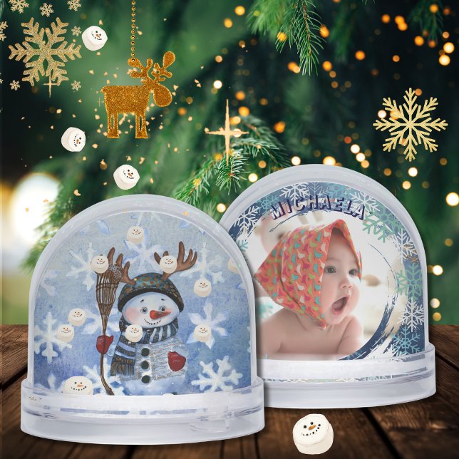 Funny Snowman Marshmallow Custom Photo globe de ne (Funny Snowman Marshmellow Custom Photo snow globe)