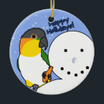 Funny Snowman noir à tête noire Caique Ornement<br><div class="desc">Amusant ornement caïque à tête noire ! Le perroquet coloré est assis sur l'épaule d'un bonhomme de neige, la mauvaise neige étant le nez de la carotte dans le pied, qu'il grignote. Le texte dit : "Joyeuses fêtes !" L'ornement amoureux de perroquets hilarieux semble parfait sur l'arbre de Noël des...</div>