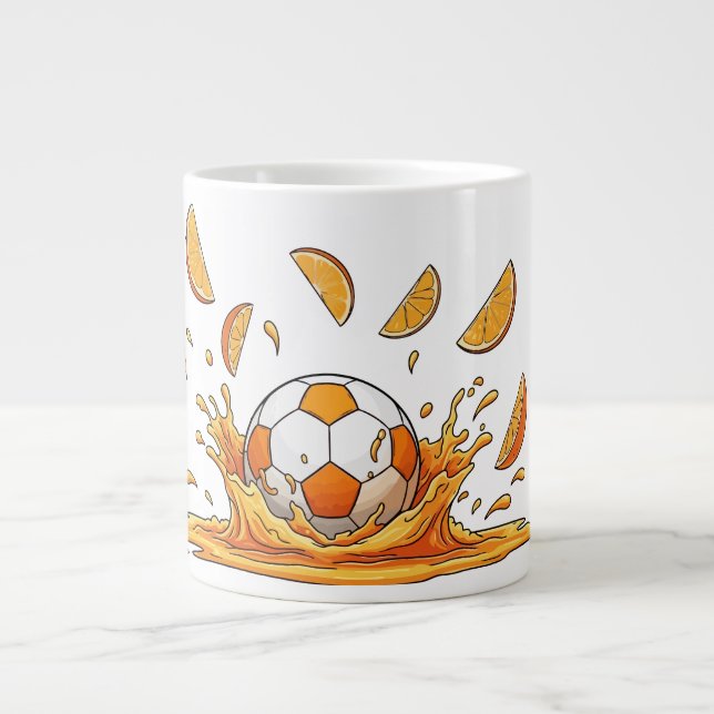 Funny Soccer Orange Splash Coffee Mug (Devant)