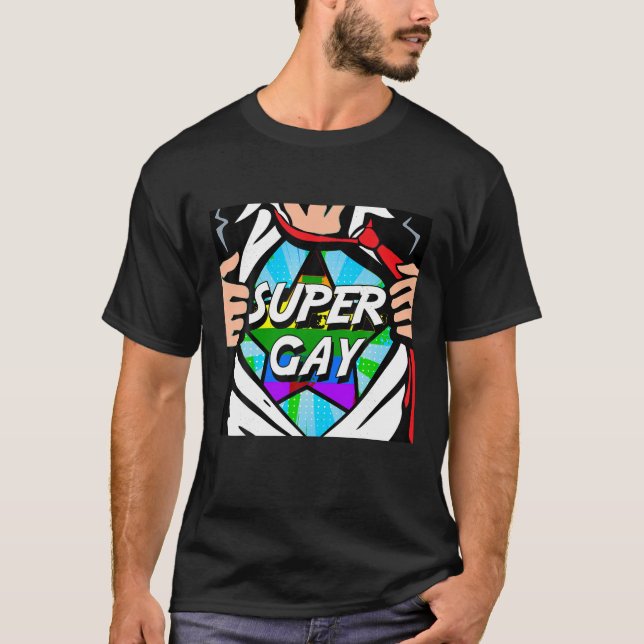Funny Superhero Super Gay Sortir de t-shirt LGBT (Devant)
