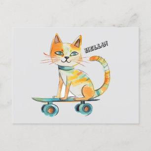 Funny Tabby Cat Skateboard Carte postale