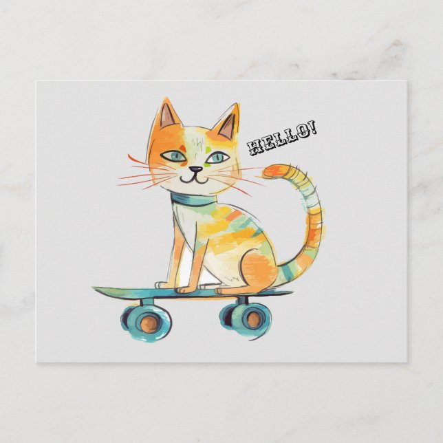 Funny Tabby Cat Skateboard Carte postale (Devant)