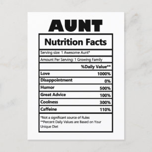 Funny Tante Nutrition Facts Carte postale