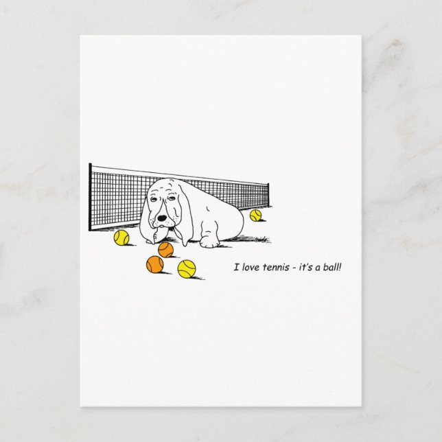 Funny Tennis Jouer Basset Hound Carte postale (Devant)