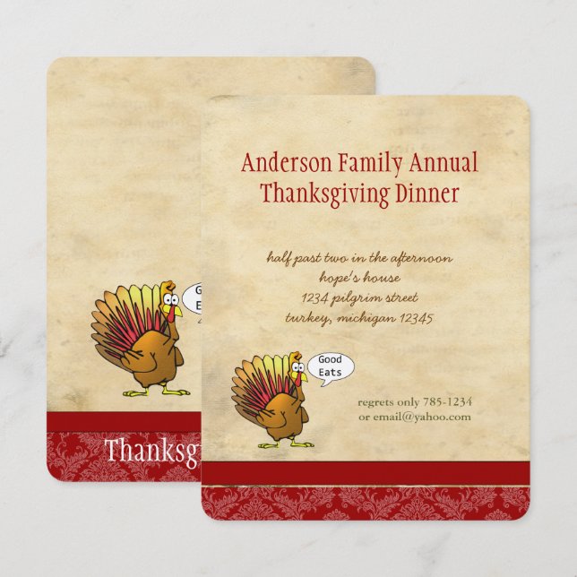 Funny Thanksgiving Dinner Invitation (Devant / Derrière)