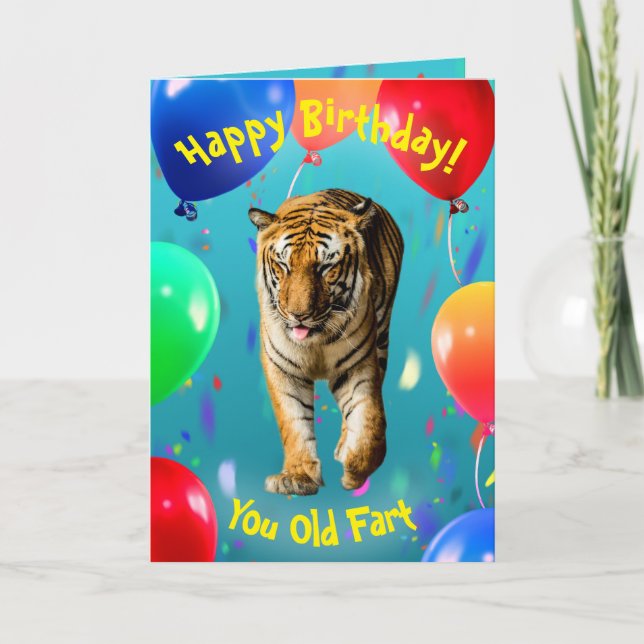 Funny Tiger Balloon Carte d'anniversaire (Devant)