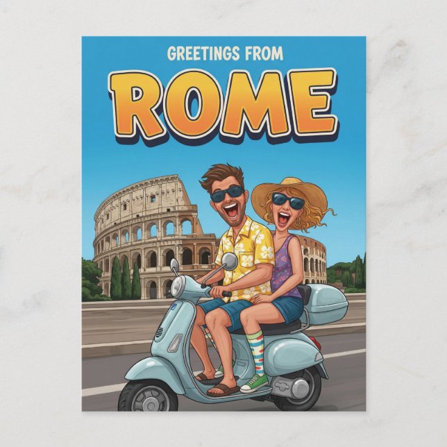 Funny Touristes sur Vespa à Rome Italie Carte post (Devant)