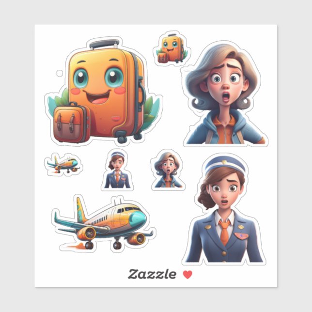 Funny Travel Sticker Collection - Caractère Quirky (Feuille)