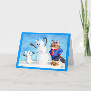 Funny vacances chat souris snowman carte