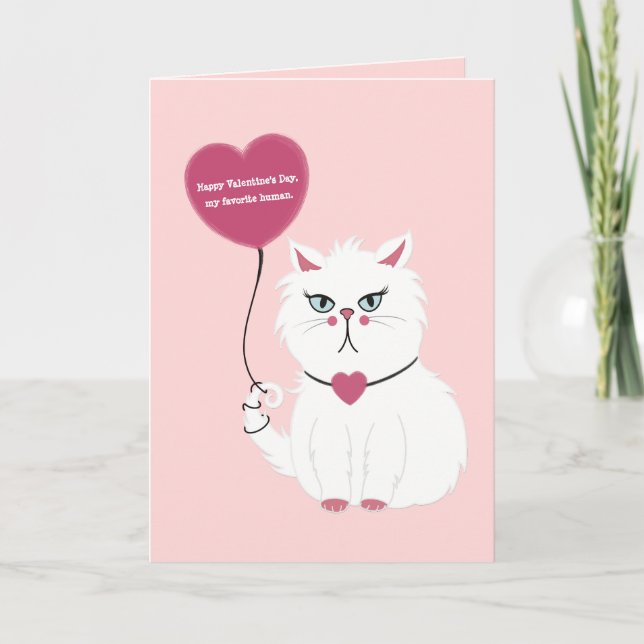Funny Valentine's Day Grumpy White Cat Carte Plat (Devant)