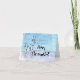 Funny Watercolor Chrismukkah Carte de voeux