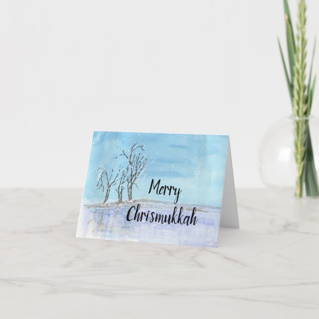 Funny Watercolor Chrismukkah Carte de voeux (Devant)