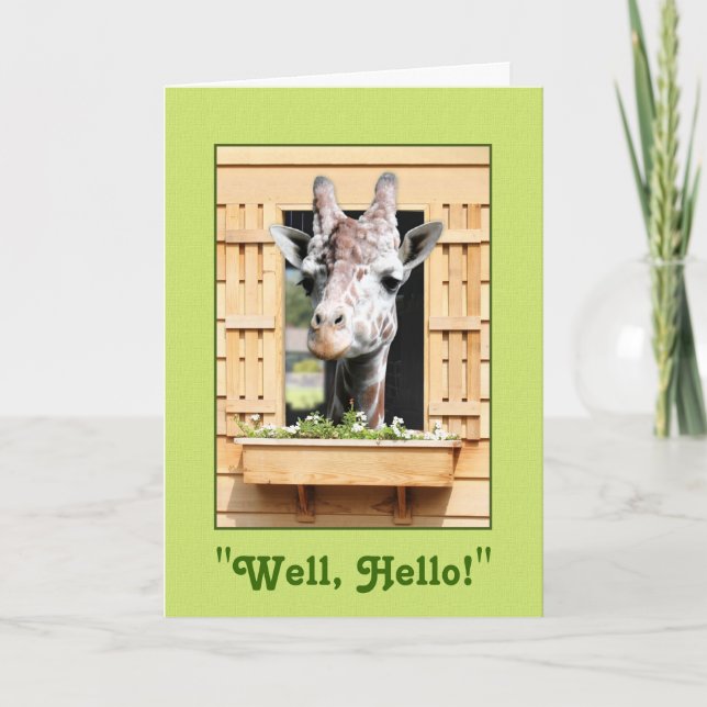 Funny Well Bonjour Giraffe Carte de voeux (Devant)