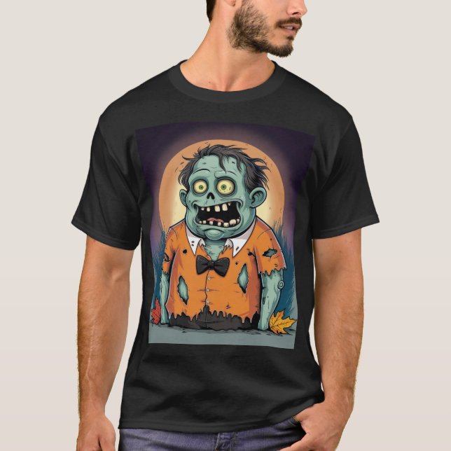 Funny Zombie dans T-shirt orange Halloween (Devant)