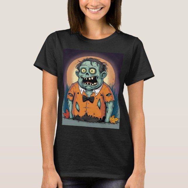 Funny Zombie dans T-shirt orange Halloween (Devant)