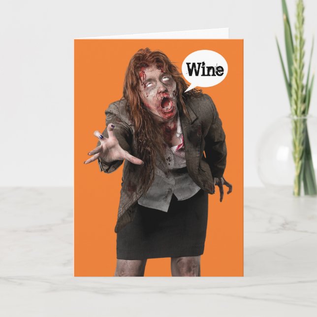 Funny Zombie Wino Hallowine Halloween Carte (Devant)