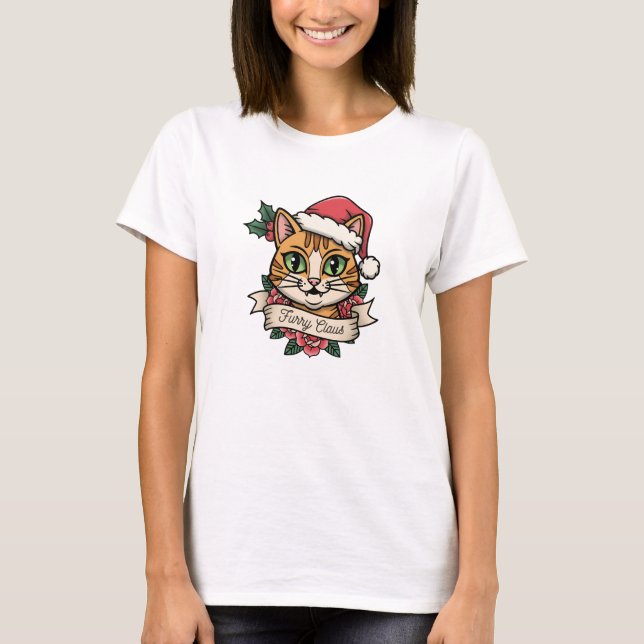 Furry Claus : Vieux T-Shirt de Noël pour Chat (Devant)