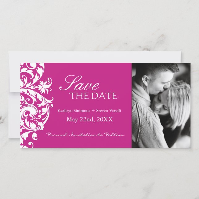 Fuschia Enregistrer La Date Invitation (Devant)