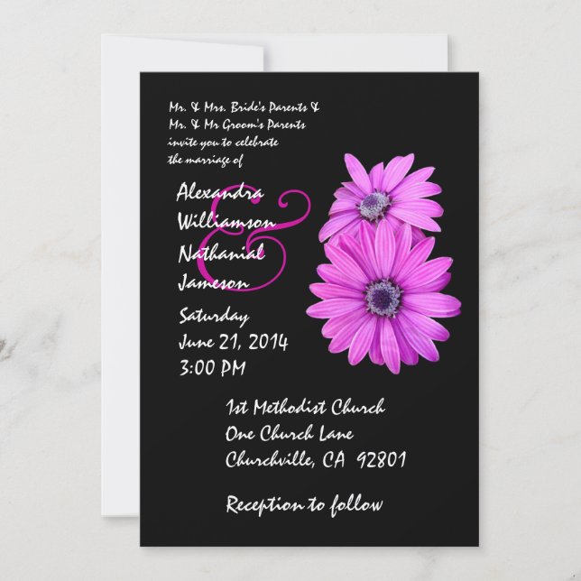 Fuschia Faire-part de mariage rose et noir (Devant)