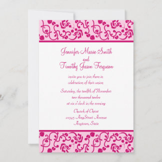 Fuschia floral élégant faire-part de mariage blanc