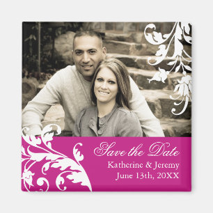 Fuschia Save the Date Mariage Magnet