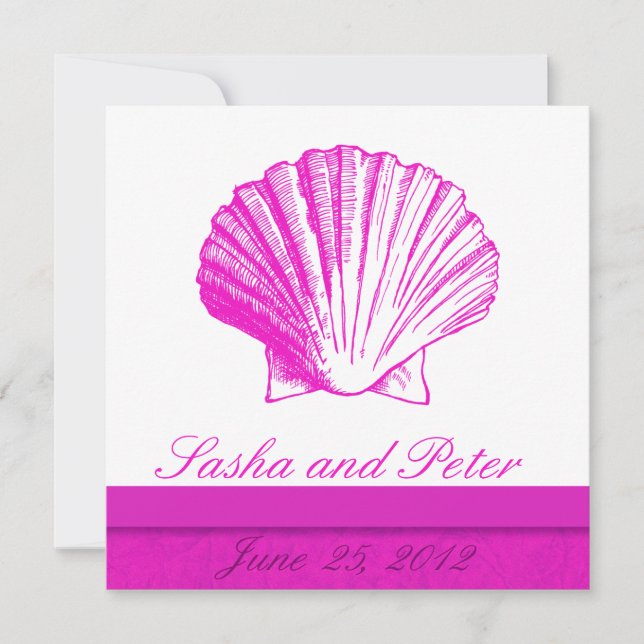 Fuscia Shell Beach Wedding Invitations (Devant)