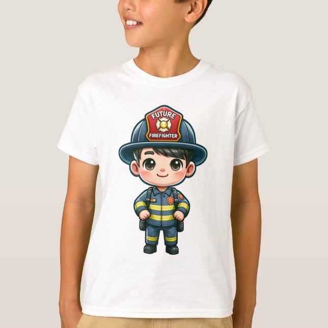 Futur T-shirt Enfants pompier - Caricature adorabl (Devant)