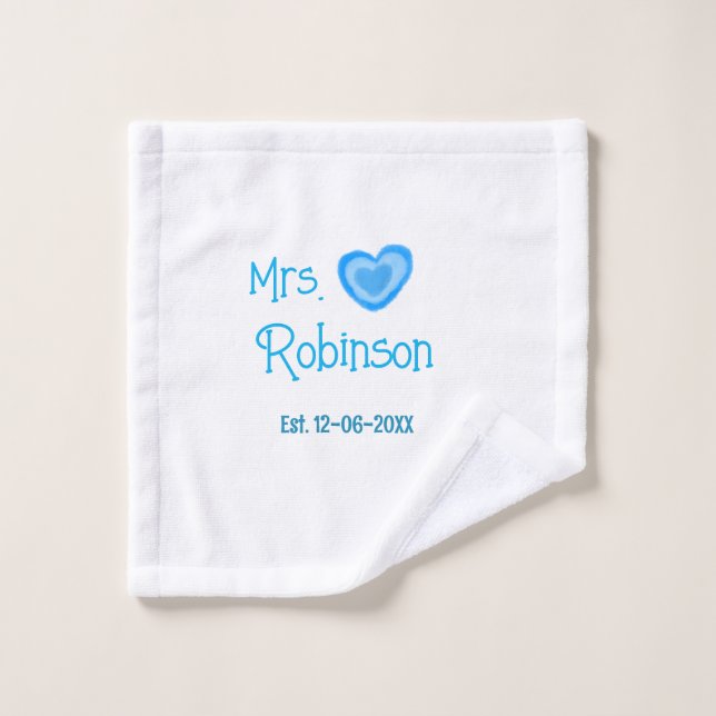 Future mariée Mme ajouter nom date cœur bleu aquar (Gant de toilette)