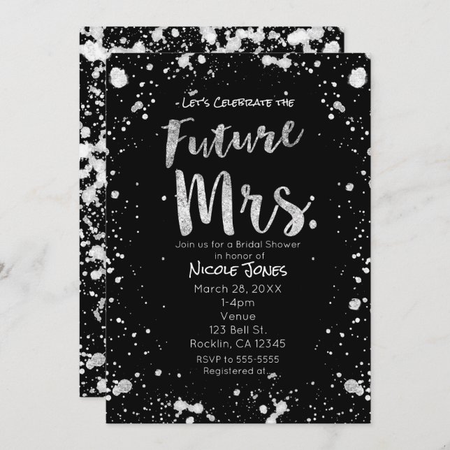 FUTURE MRS. Invitation Silver Black Bridal Shower (Devant / Derrière)