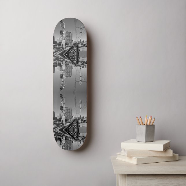 Futuriste Temps Inflexion Noir et Skateboard Monde (Art mural)