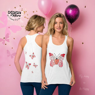 Fuyez pour être heureux Débardeur papillon rose br